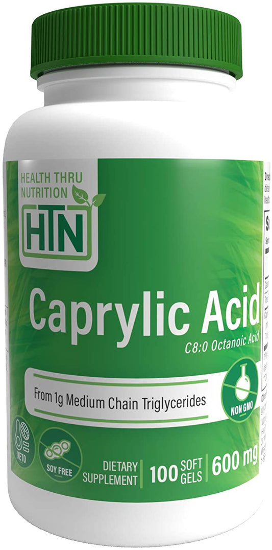 Health Thru Nutrition Caprylic Acid 600mg, 100 Softgels Intestinal Flora Energy Keto Diet