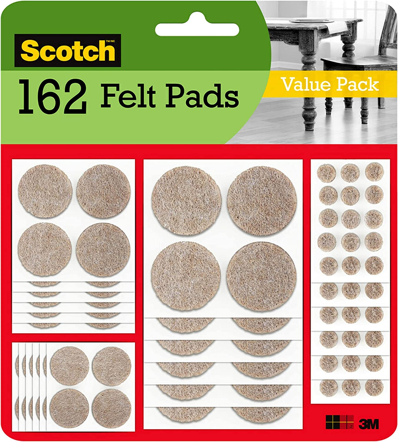 Scotch Felt Pads, Felt Furniture Pads for Protecting Hardwood Floors, 162 Pads