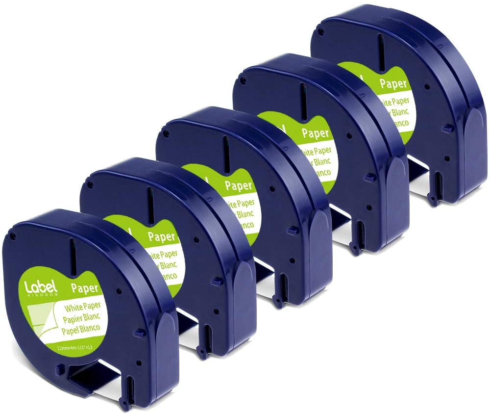 Label Kingdom Label Tape Replacement for DYMO LetraTag White Paper Refill 91330 10697, 1/2" x 13' 12mm x 4m Black on White