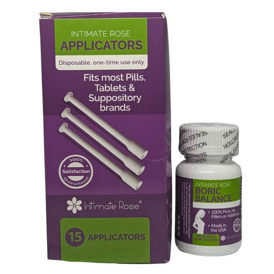 Intimate Rose Boric Acid Suppositories 30 Count (600mg) Disposable Applicators Fits Most Pills, Tablets & Suppository Brands - 15 Count