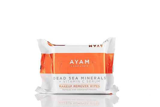 AYAM Beautycare Dead Sea Minerals + Vitamin C Serum Makeup Remover Wipes, Cleansing Towelettes, Removes makeup, Oil, Dirt, 25 Count