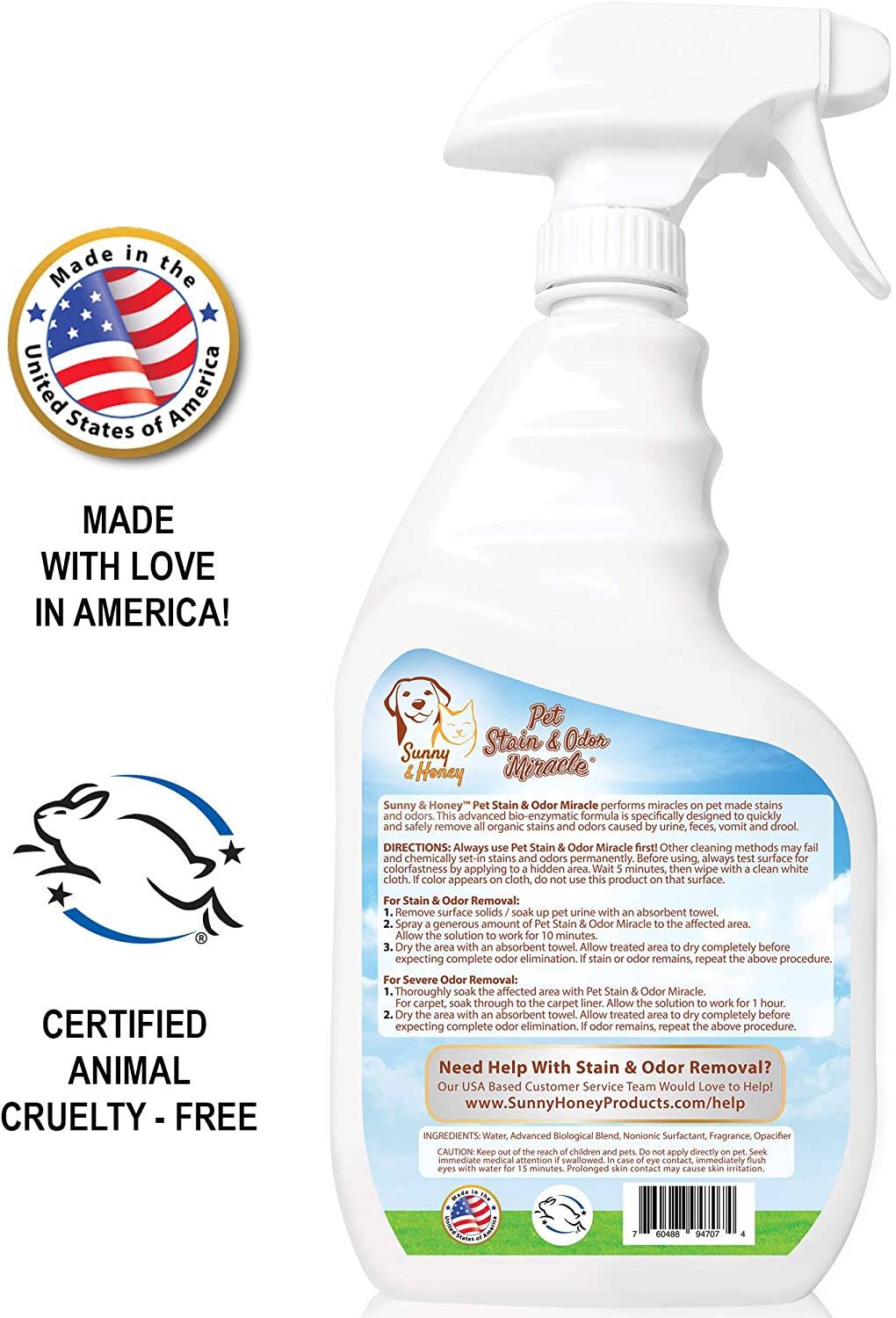 Sunny & Honey Pet Stain and Odor Miracle, Spring Mint Scent, 32 fl.oz. 946 ml