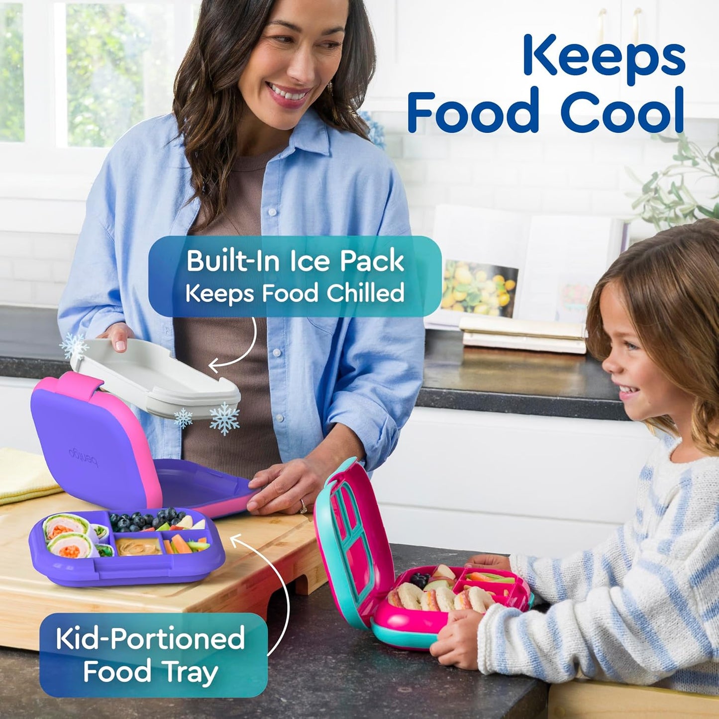 Bentgo Kids Chill Leak-Proof Lunch Box Included Reusable Ice Pack, 4-Compartment Bento Lunch Container