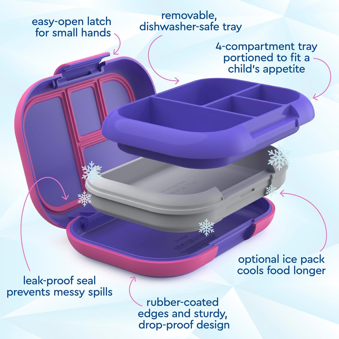 Bentgo Kids Chill Leak-Proof Lunch Box Included Reusable Ice Pack, 4-Compartment Bento Lunch Container