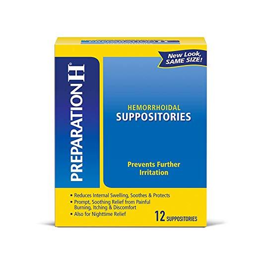 Preparation H Hemorrhoid Symptom Treatment Suppositories Burning Itching & Discomfort Relief (12 Suppositories)