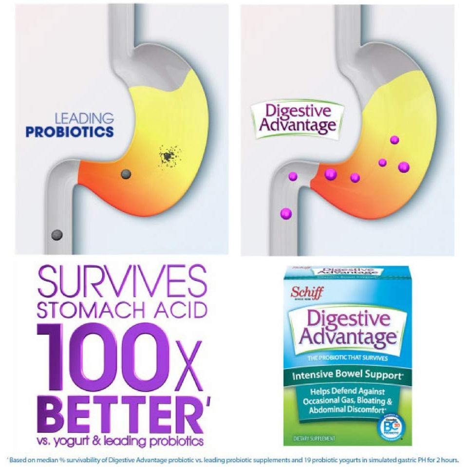 Schiff Digestive Advantage Intensive Bowel Support Probiotic Supplement, 32 Capsules