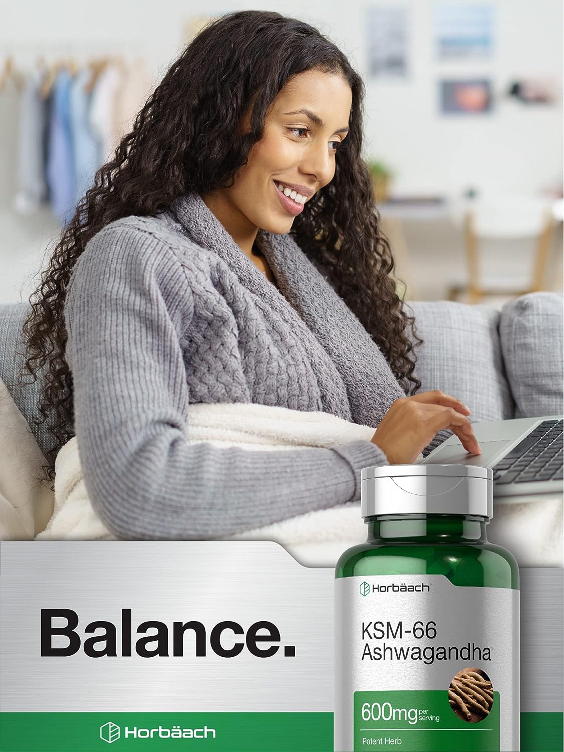 Horbaach KSM-66 Ashwagandha 600mg Potent Herb 60 Coated Caplets