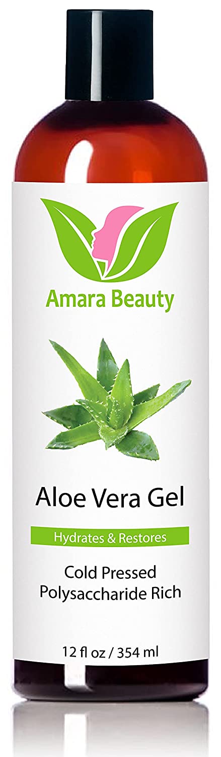 Amara Beauty Aloe Vera Gel Organic Cold Pressed Aloe for Face, Body, and Hair, 12 fl.oz / 354 ml