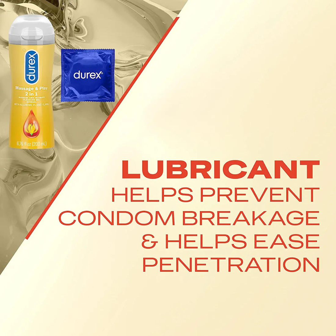Durex Massage & Play 2-in-1 Massage and Intimate Pleasure Gel, Sensual with Ylang Ylang, 6.76 fl.oz / 200ml (1 Count)