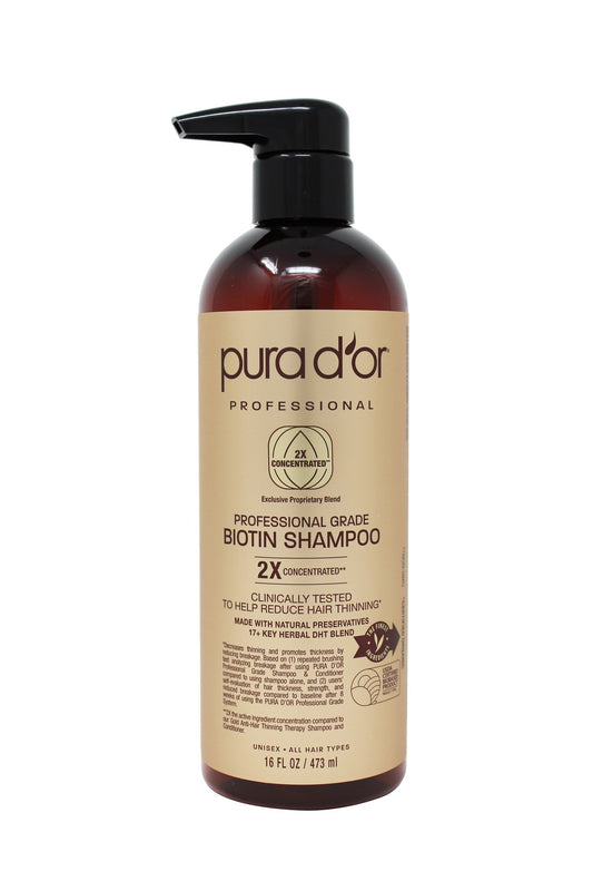 PURA D'OR Professional Grade Biotin Shampoo, 16 oz Packaging may vary