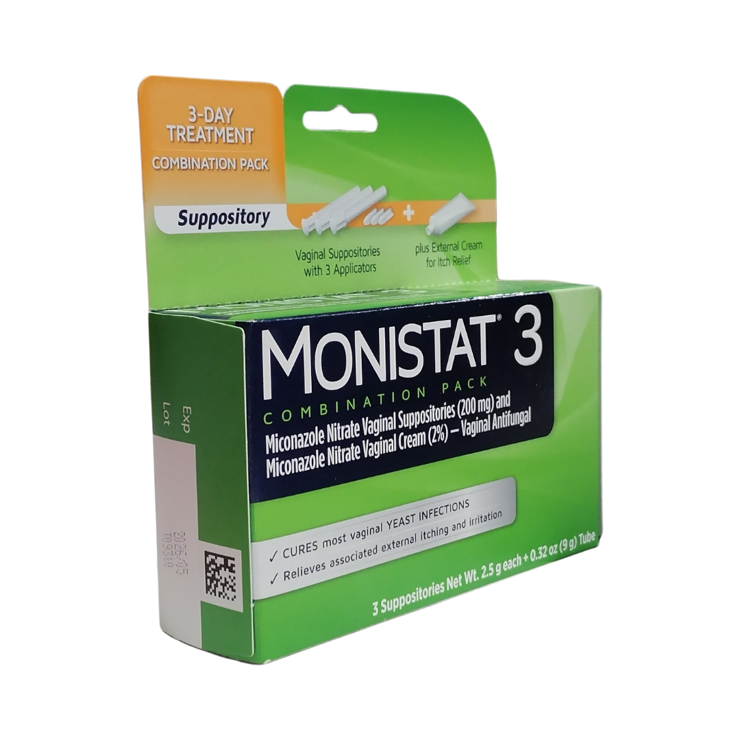 Monistat 3 Combination Pack Feminine Care, 3 Suppositories (2.5 g ea) + 0.32 oz Tube