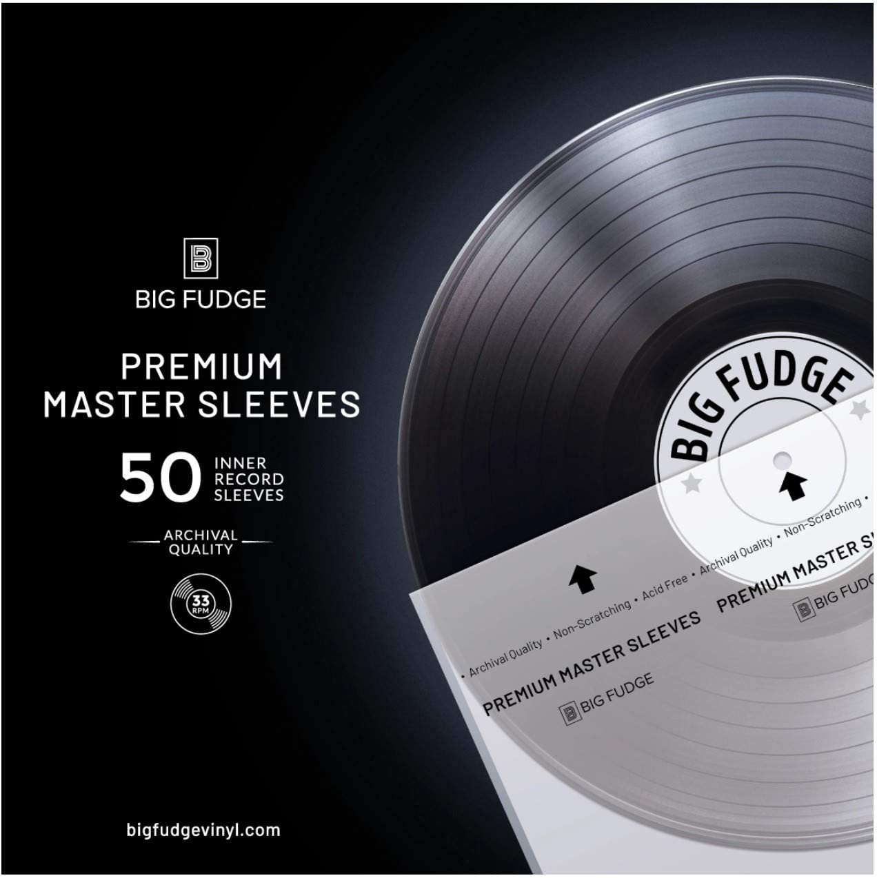 Big Fudge Premium Master 12-inch Vinyl Sleeves 33 RPM, 50 Inner Record Sleeves