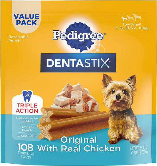 PEDIGREE DENTASTIX Toy/Small Dog Dental Treats Original Flavor Dental Bones, 1.68 lb. Value Pack (108 Treats)