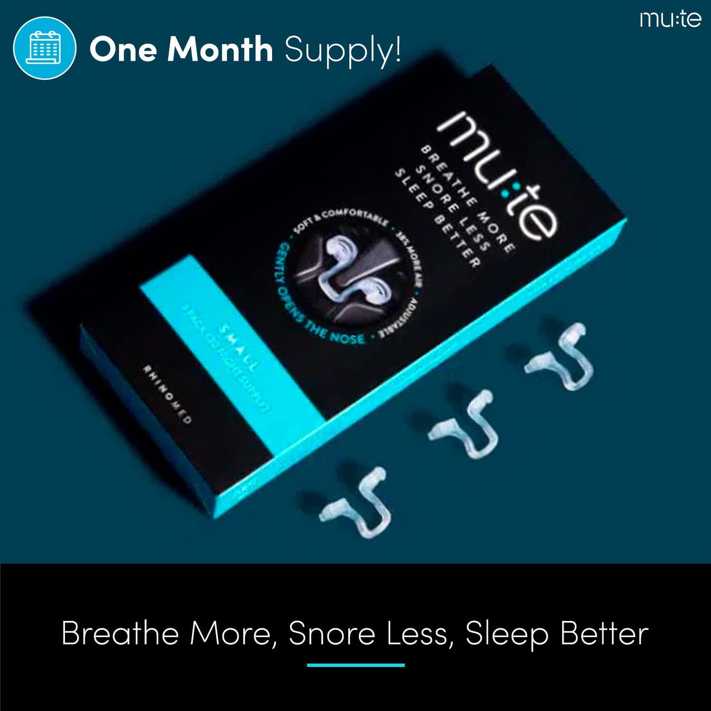 Rhinomed Mute Nasal Breathing Device Small Adjustable Improve Airflow 3 Pack Night Supply