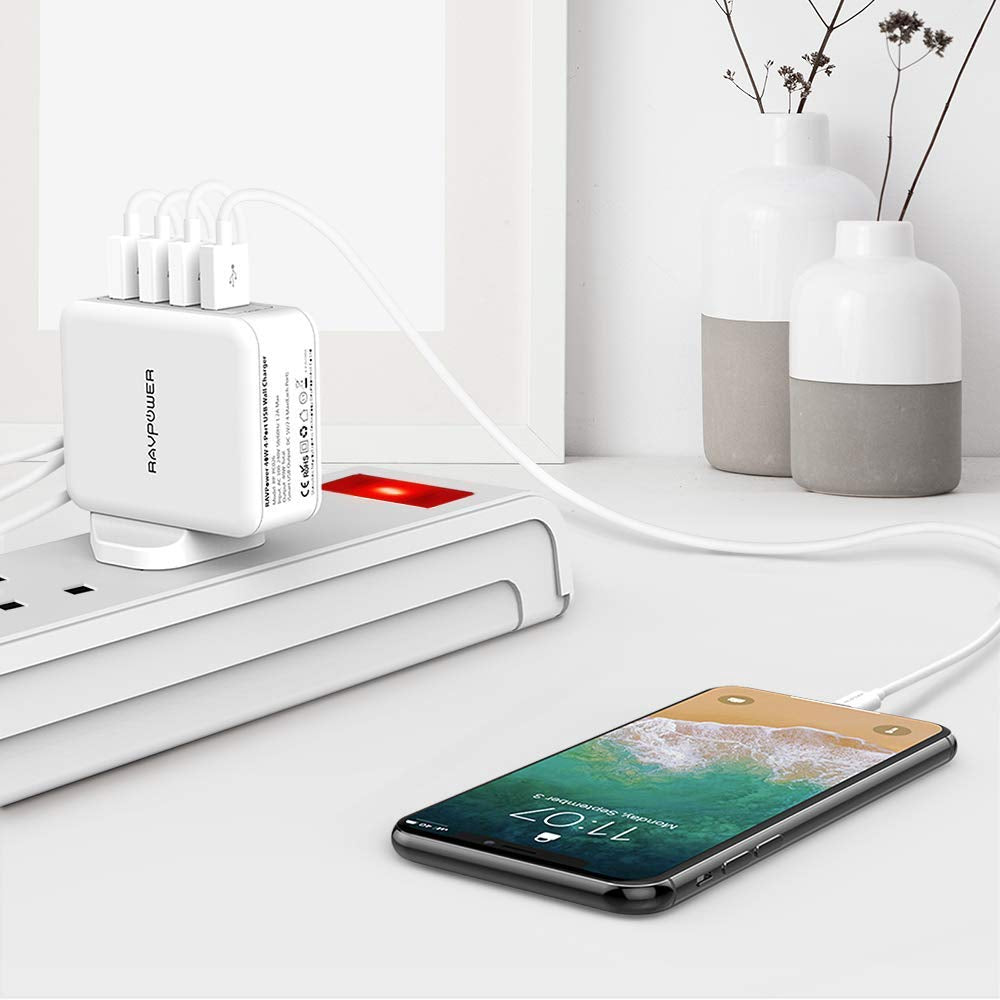 Wall Charger, 40W 8A 4-Port USB Plug Charger (White)