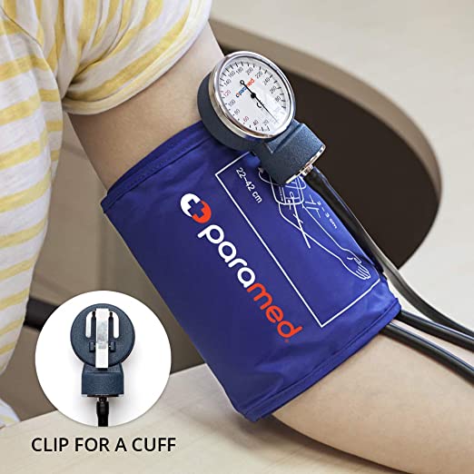 Paramed Basic Aneroid Sphygmomanometer with Manual Blood Pressure Cuff, Case and D-Ring, Blue (MAX02)