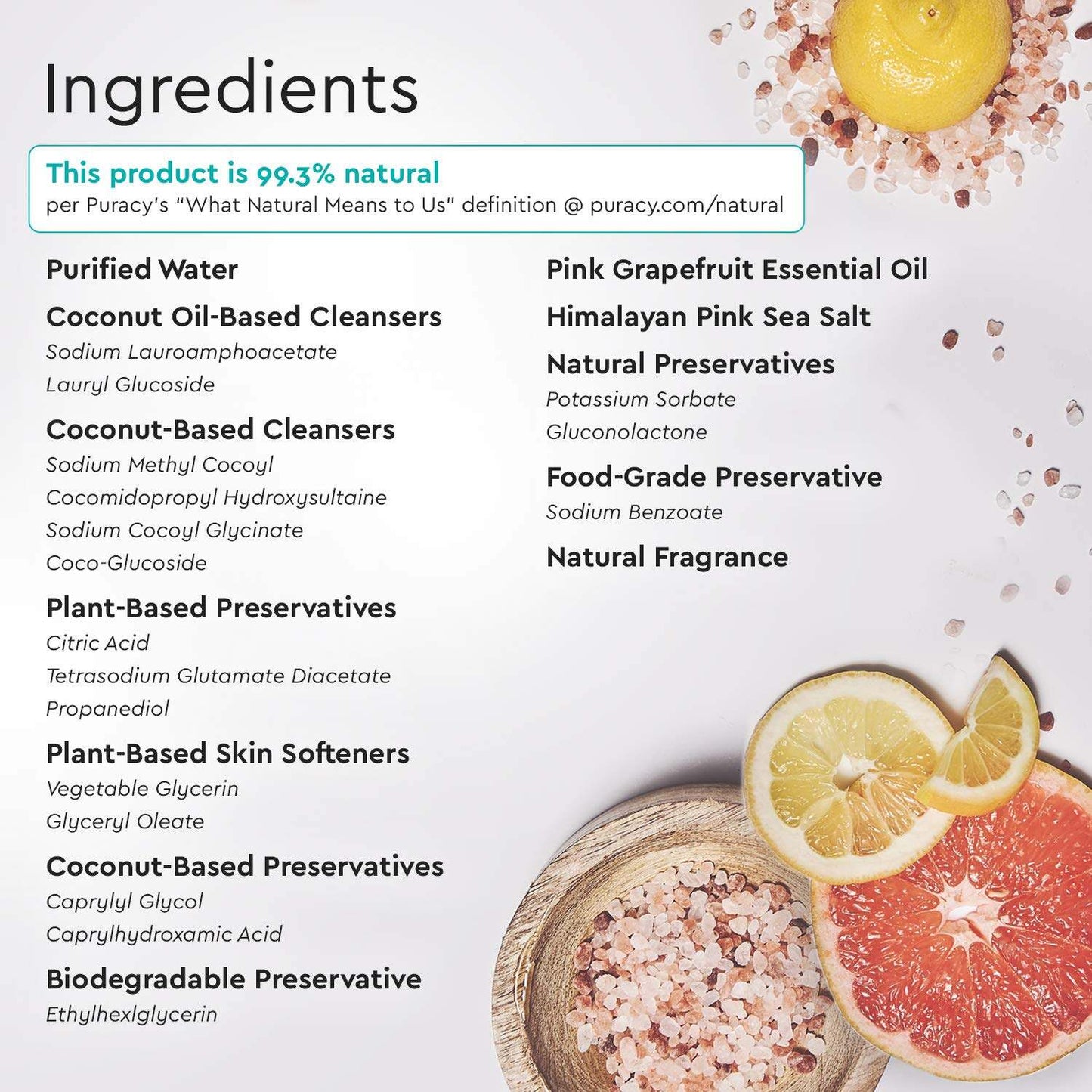 Puracy Body Wash, Citrus & Sea Salt, Natural Bath & Shower Gel for Men and Women, 16 Ounce