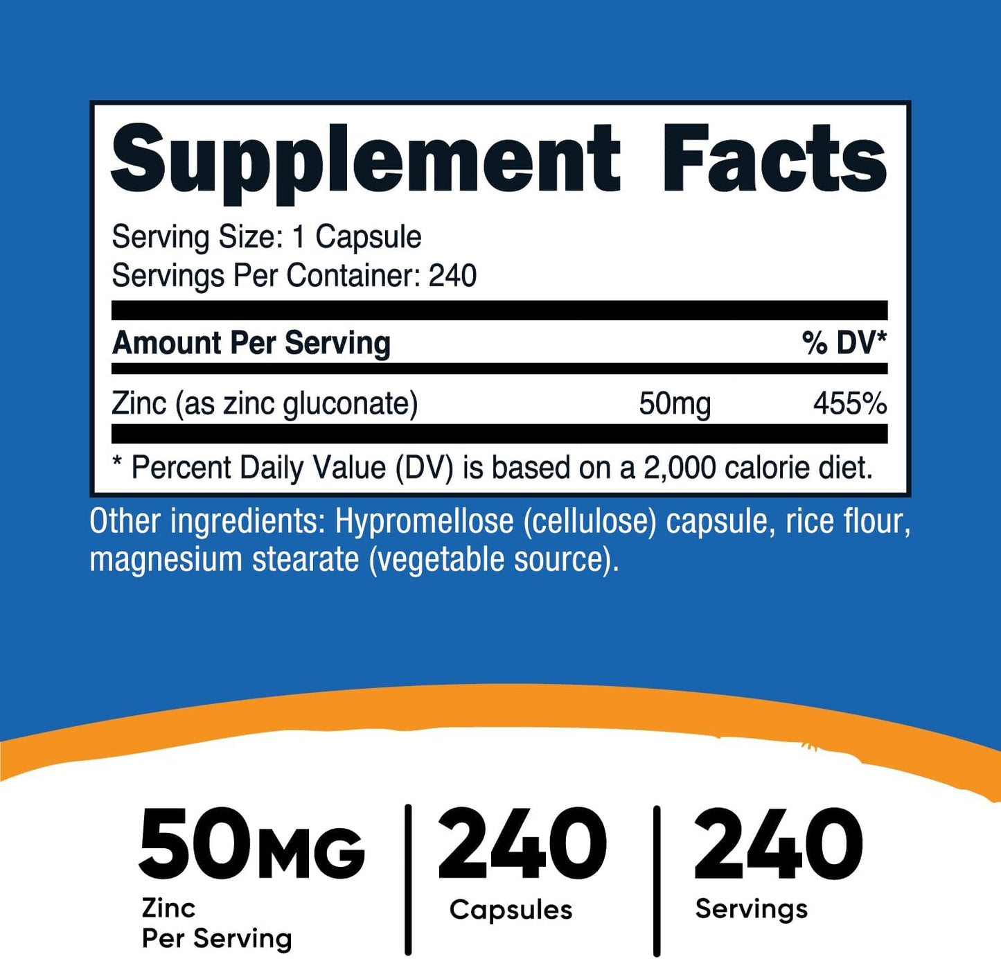 Nutricost Zinc Gluconate 50mg Supplement 240 Capsules