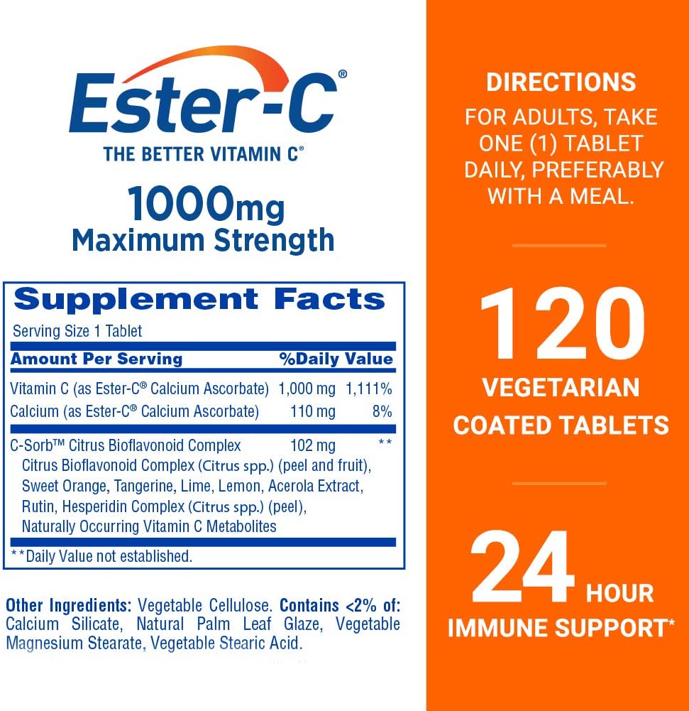 Ester-C Vitamin C, 24 Immune Support, 1000 mg, 120 Coated Tablets