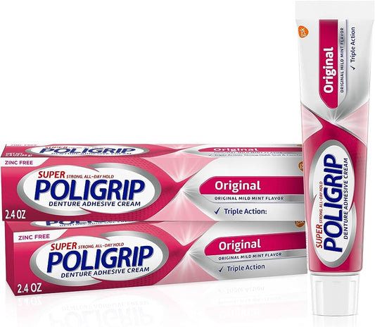 Poligrip Original Formula Super Strong All-Day Hold Denture Adhesive Cream, Twinpack (68 g)