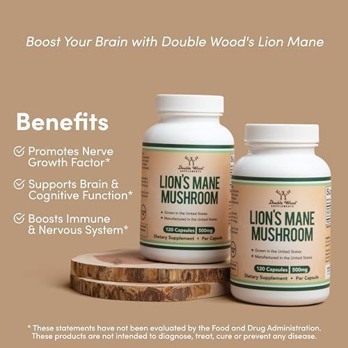 Double Wood Lion's Mane Mushroom 500mg Supplement 120 Capsules