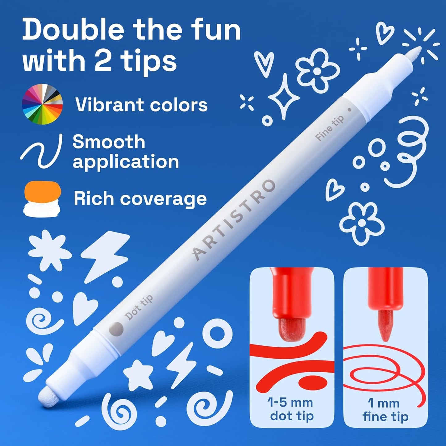 Artistro Acrylic Dual-Tip Markers, Dot and Fine Tip, 24 Colors