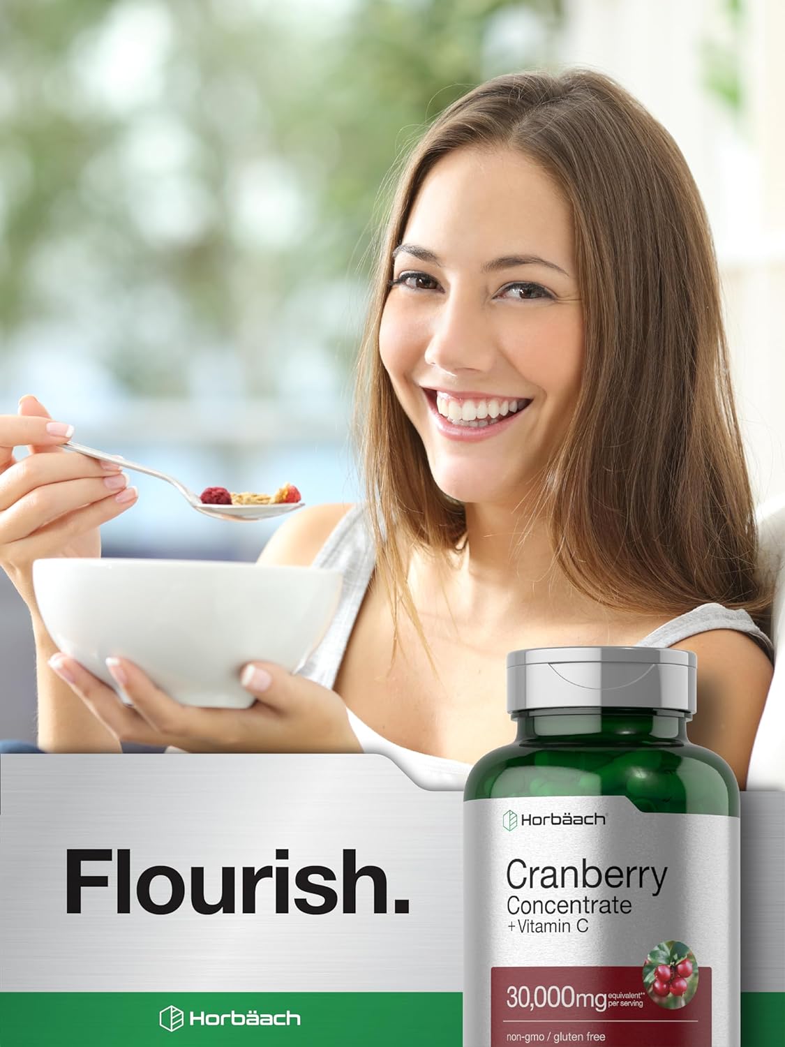 Horbaach Cranberry Concentrate + Vitamin C 30,000mg Supplement 120 Capsules