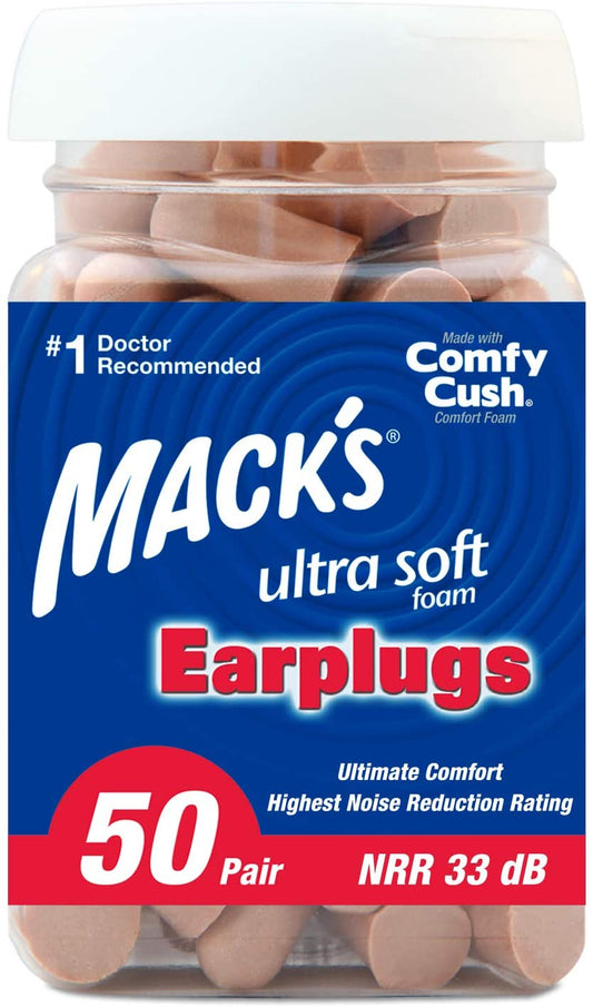 Mack's Ultra Soft Foam Earplugs, 50 Pair - 33db NRR, Comfortable Ear Plugs BROWN COLOR