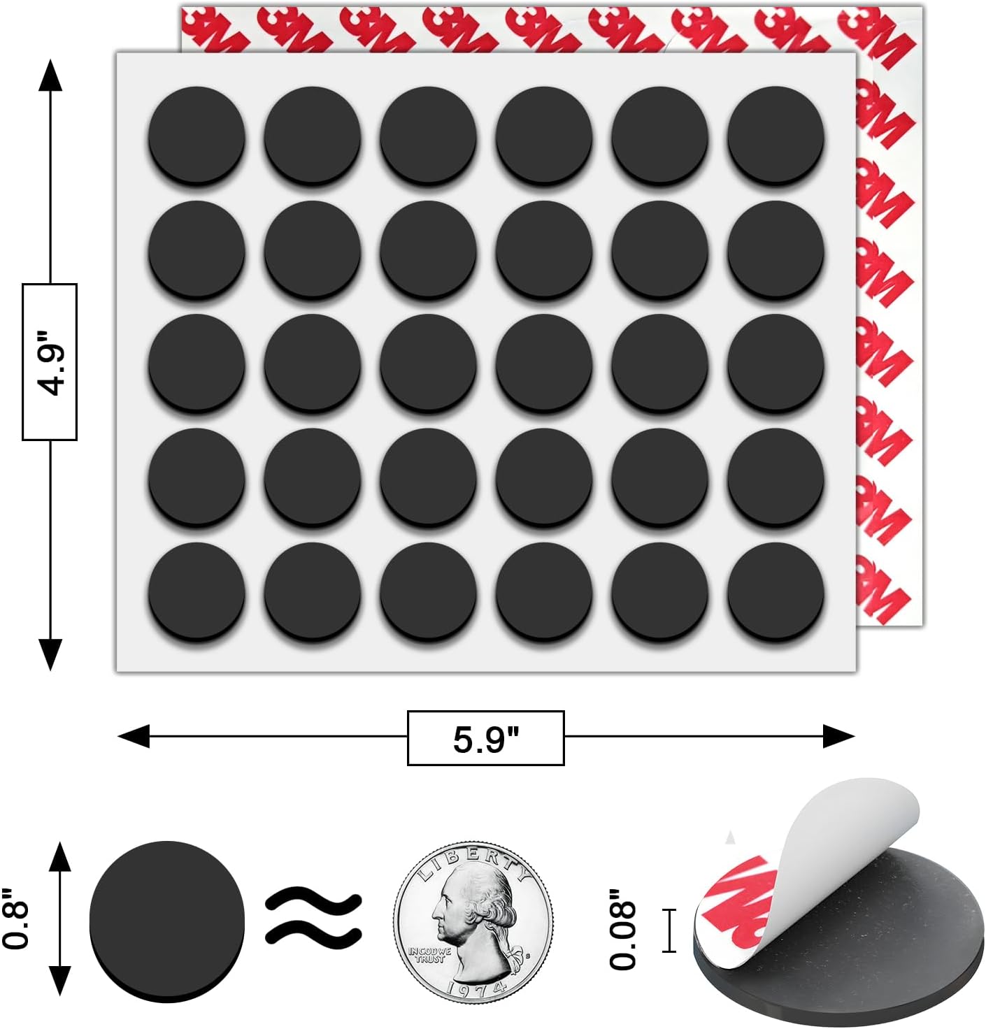 Towjug Round Magnets with Adhesive Backing 0.8’x 0.08, 30 Pieces
