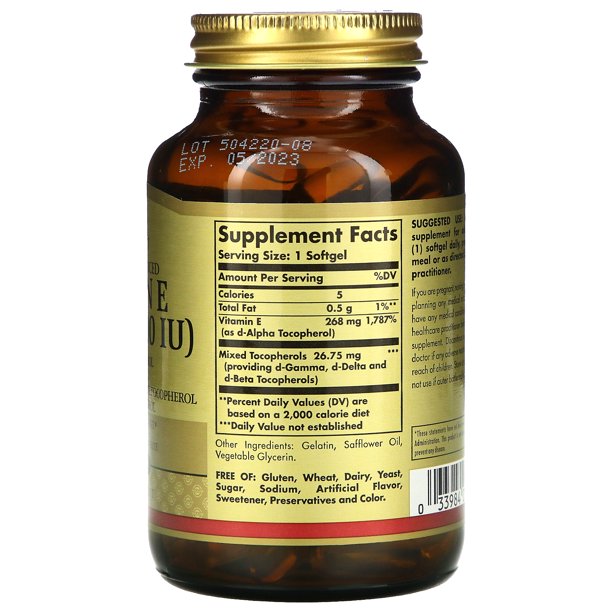 Solgar Vitamin E 400 IU 268 mg Alpha Softgels, 100 Count