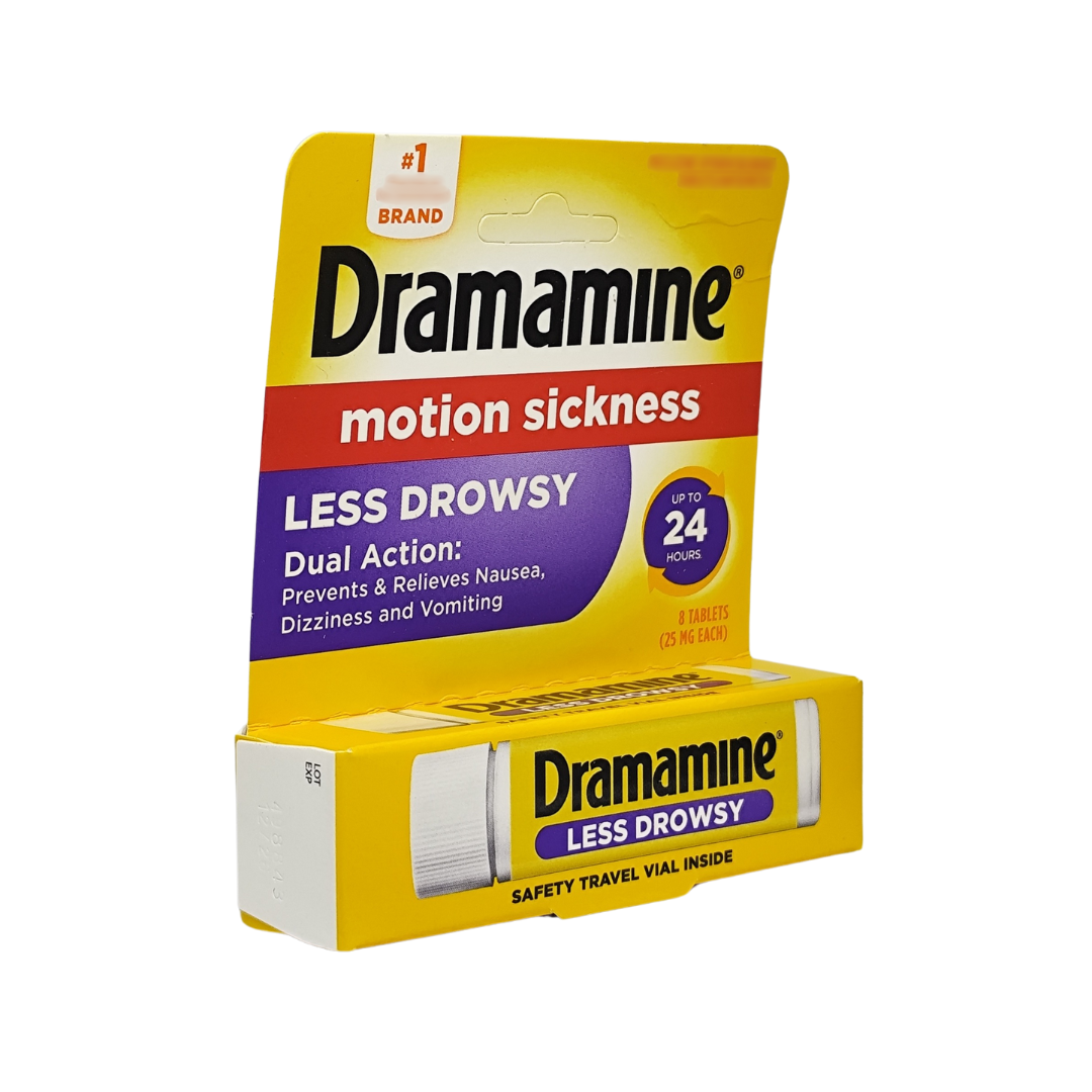 Dramamine Motion Sickness Less Drowsy 25mg, 8 Tablets