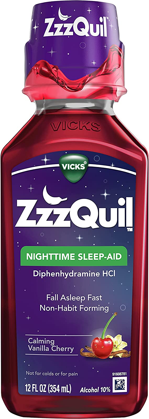Vicks ZzzQuil Nighttime Sleep Aid Calming Vanilla Cherry Liquid 354ml (1 Count)