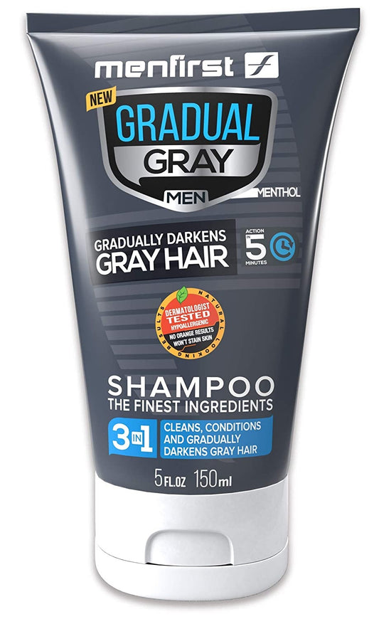 Menfirst Gradual Gray 3 in 1 Grey Hair Reducing Shampoo for Men, Menthol 5 fl oz / 150 ml