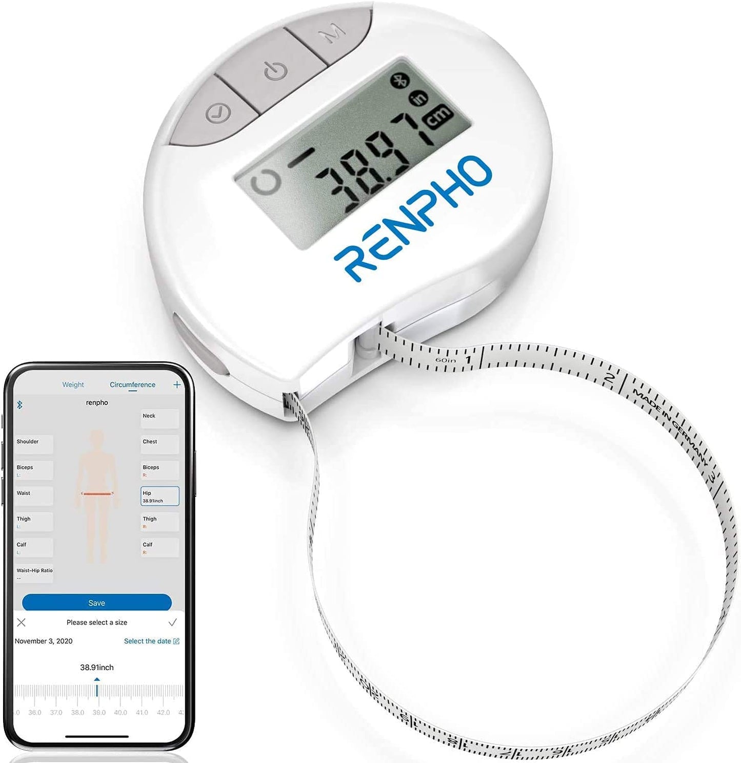 RENPHO Smart Body Bluetooth Tape Measure with App (RF-BMF01) PACKAGING MAY VARY