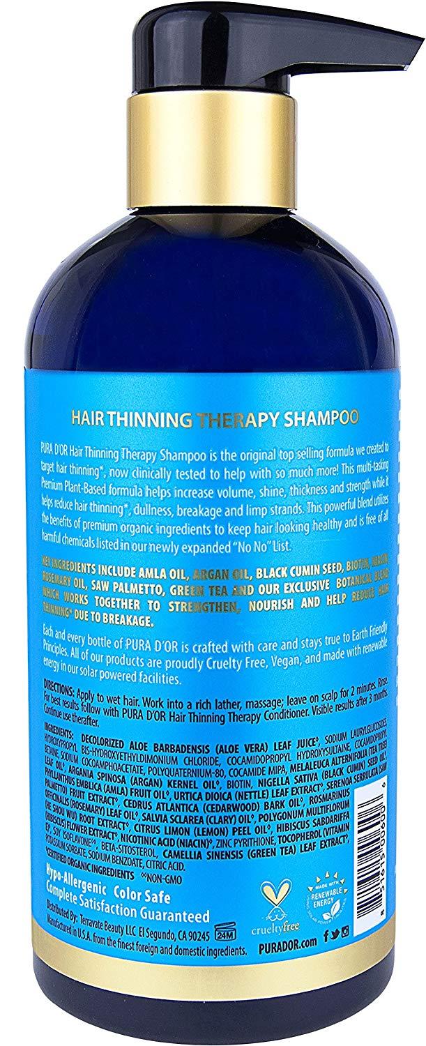 PURA D'OR Hair Thinning Therapy Shampoo, Reduces Hair Thinning (16 fl.oz / 473 ml)