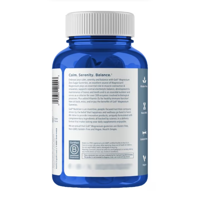 Goli Nutrition Zero Sugar Magnesium 260 mg, 60 Gummies