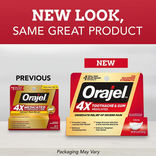 Orajel 4X Strength Toothache & Gum Relief Cream, 0.33 Oz PACKAGING MAY VARY