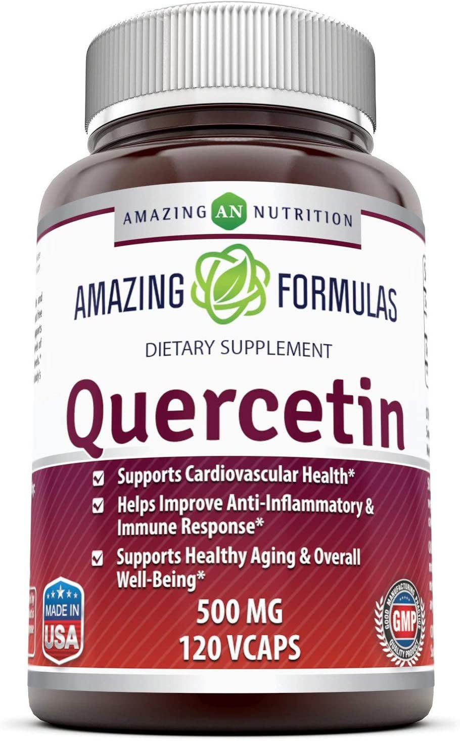 Amazing Nutrition Quercetin 500 mg, 120 Vegetarian Capsules Supports Cardiovascular Health
