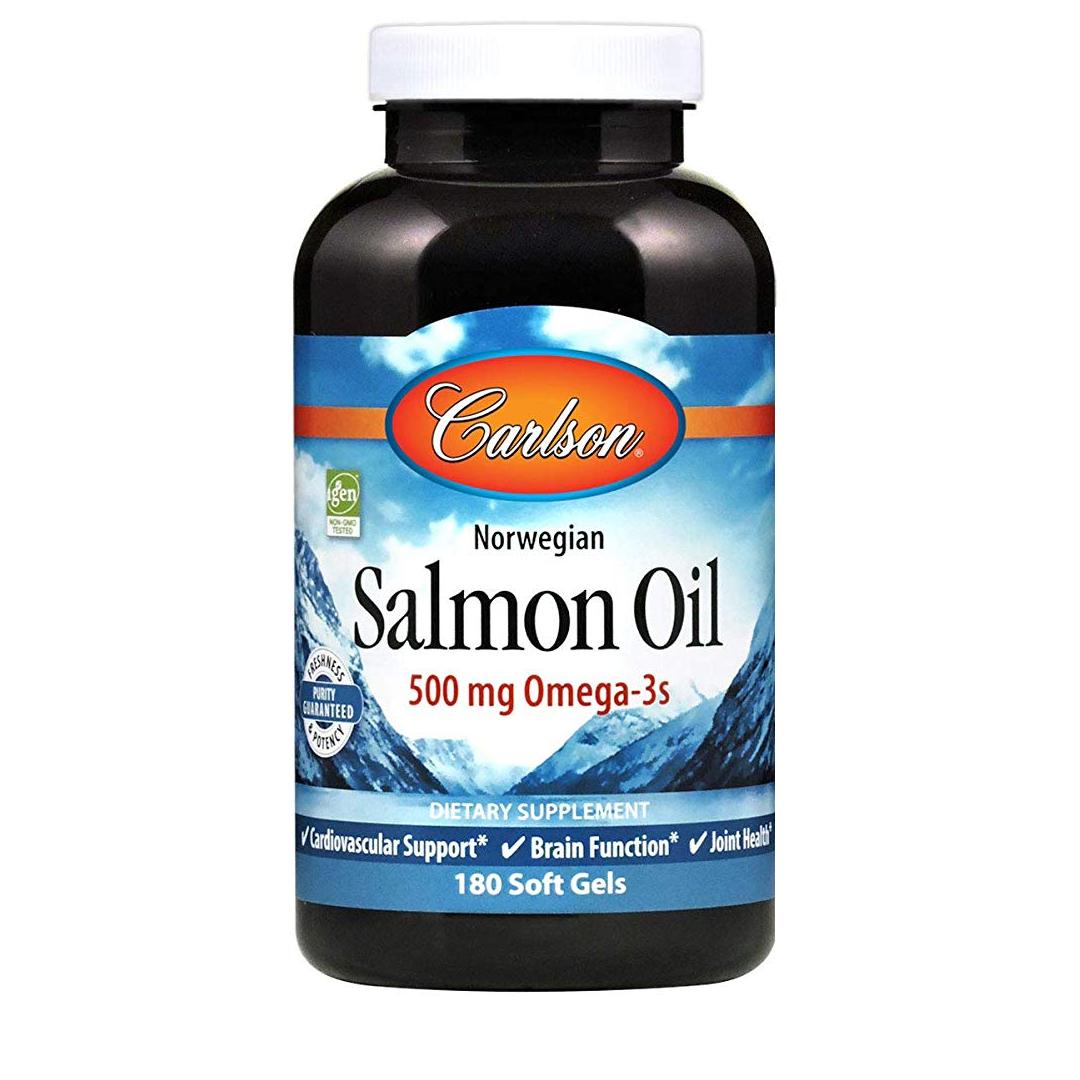 Carlson Norwegian Salmon Oil 500 mg 180 Softgels Omega 3, Brain, Heart & Joint Health