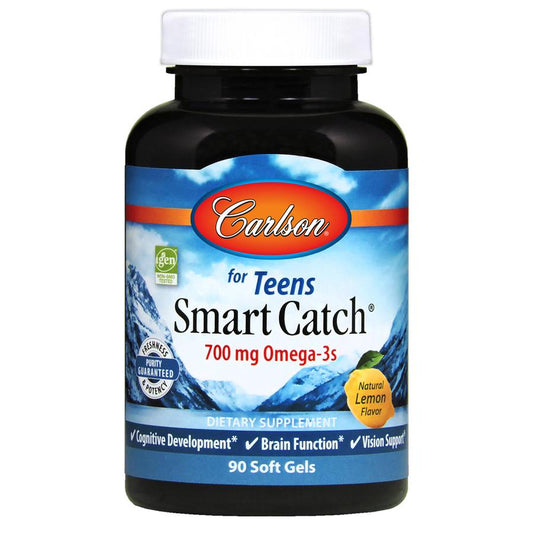 Carlson Smart Catch for Teens with Omega 3s, EPA & DHA, Natural Lemon Flavor 90 Softgels Multivitamin