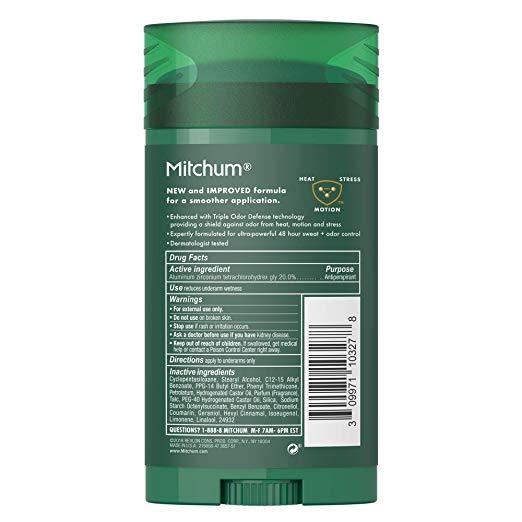 Mitchum Powerful Anti-Sweat Solid Triple Odor Defense Clean Control Antiperspirant and Deodorant, 2.7 oz. / 76g