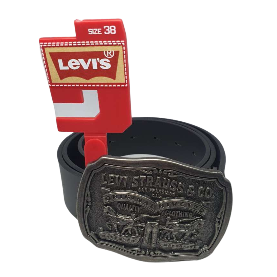 Levi's Men's Leather Belt With Plaque Buckle - Midnight Black Small