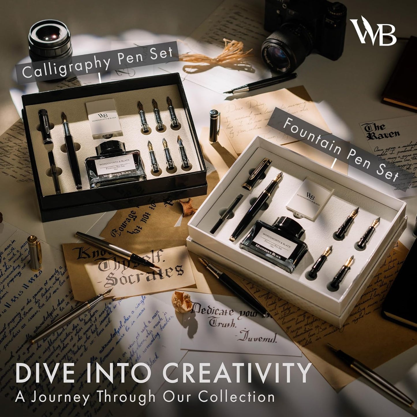 Wordsworth & Black Calligraphy Pen Set, Includes 6 Nibs, Pointed Brush, Ink, Ink Converter and Cartridges