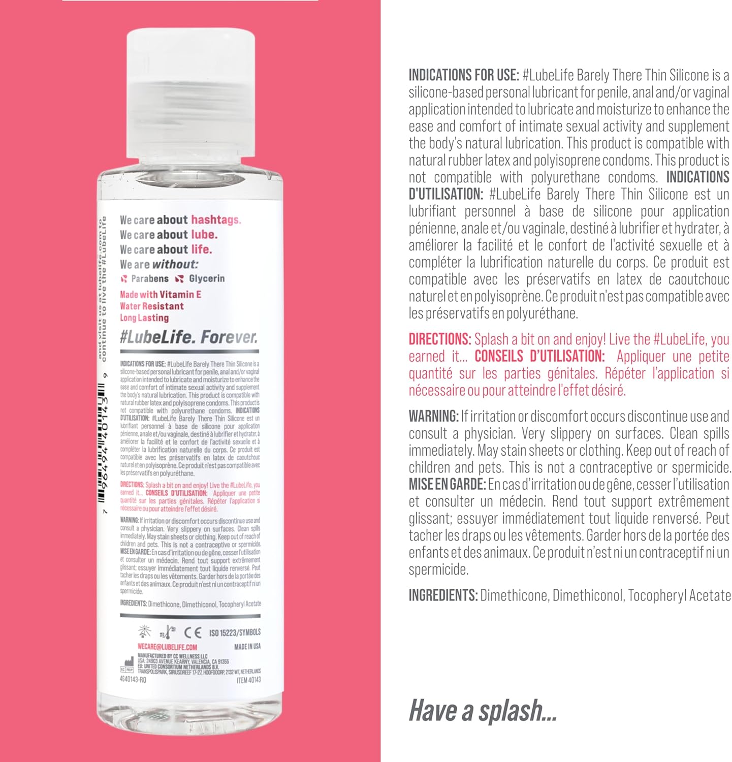 Lube Life Barely There Thin Silicone Lubricant 4 fl oz / 120ml