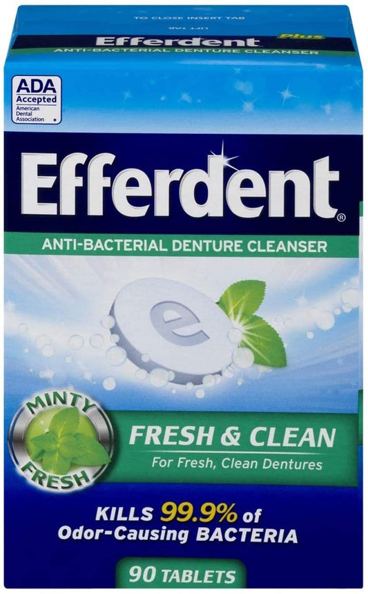 Efferdent Plus Mint Anti-Bacterial Denture Cleanser (90 Tablets) Fresh & Minty Clean