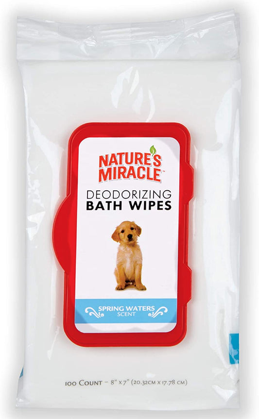 Nature's Miracle Deodorizing Bath Wipes for Dogs, 100 Count, Spring Waters