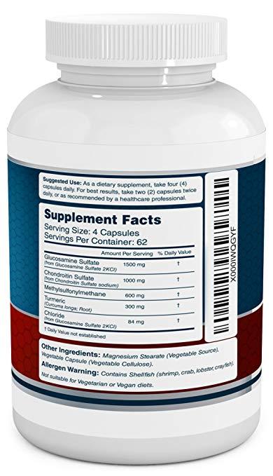 VitaBreeze Glucosamine Chondroitin MSM & Turmeric, Triple Strength Formula 248 Capsules