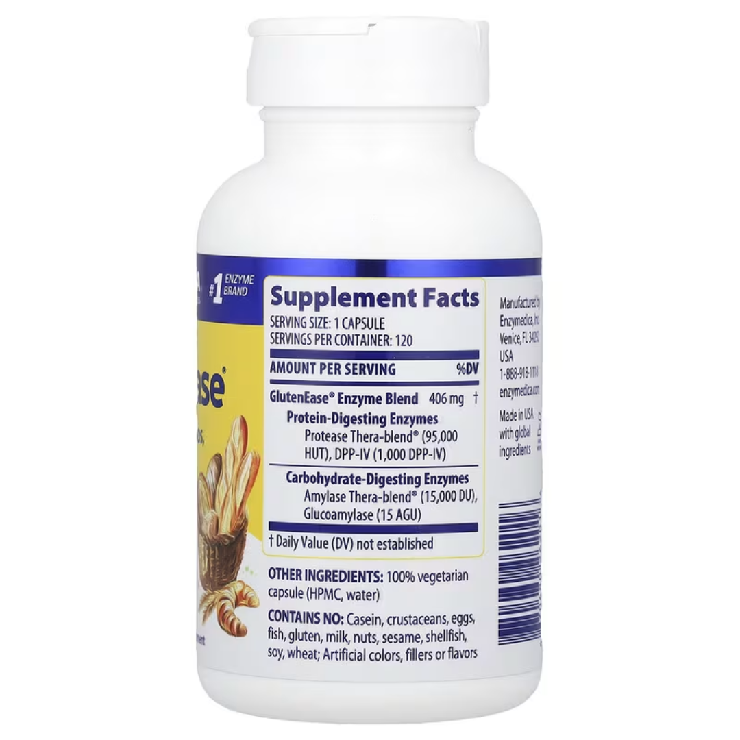 Enzymedica GlutenEase Digestive Enzymes Vegan & Kosher, 120 Capsules