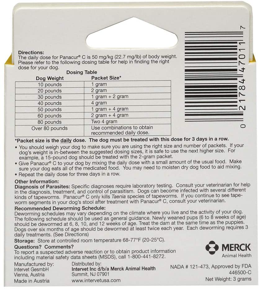 Panacur C Canine Dewormer, Treats 10 lbs. Dogs (1g each)