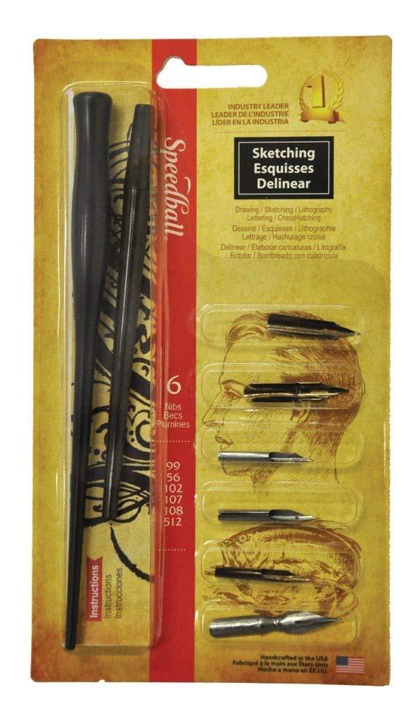 Sketching Esquisses Delinear, Speedball 6-Nib Calligraphy Lettering Set